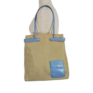 Cole Haan Tan & Blue Nylon Shoulder Tote Bag